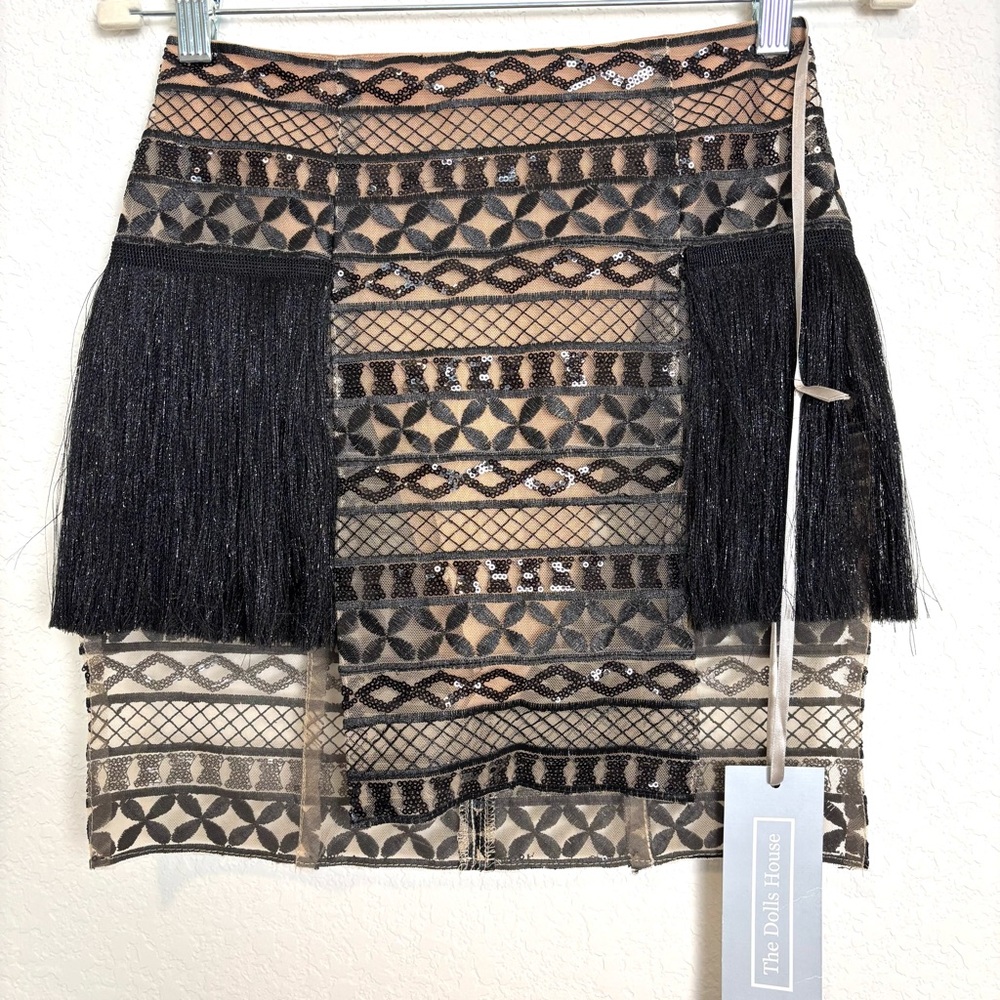 NWT The Dolls House Sheer Black Fringe Cheeky Skirt Women’s Small Sexy Boudoir